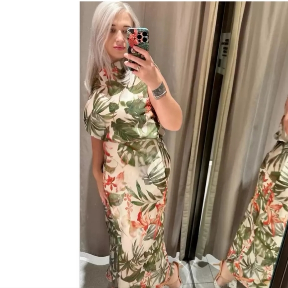 ZARA TROPICAL PRINT MIDI DRESS SIZE S - Picture 6 of 13